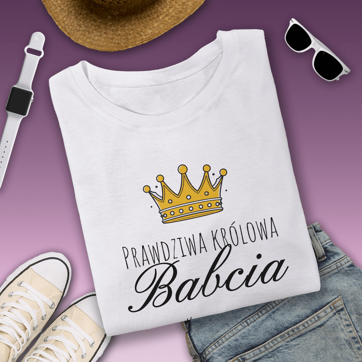 Koszulka damska z nadrukiem KRÓLOWA BABCIA - spersonalizowany prezent dla babci - Adamell.pl
