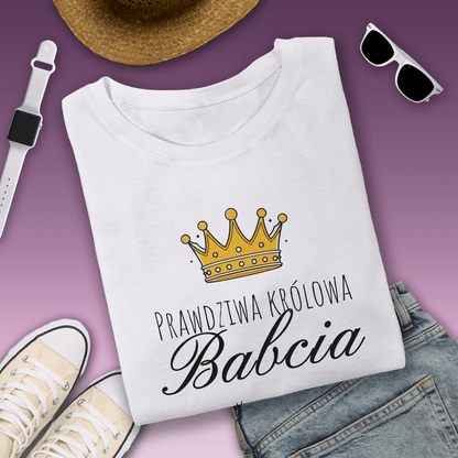 Koszulka damska z nadrukiem KRÓLOWA BABCIA - spersonalizowany prezent dla babci - Adamell.pl