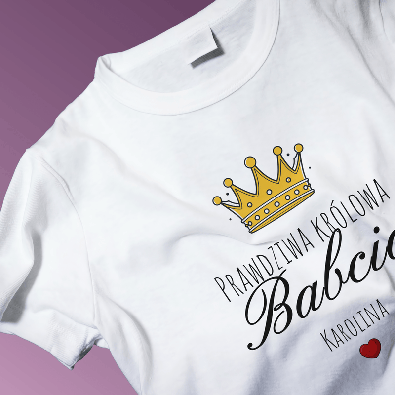 Koszulka damska z nadrukiem KRÓLOWA BABCIA - spersonalizowany prezent dla babci - Adamell.pl