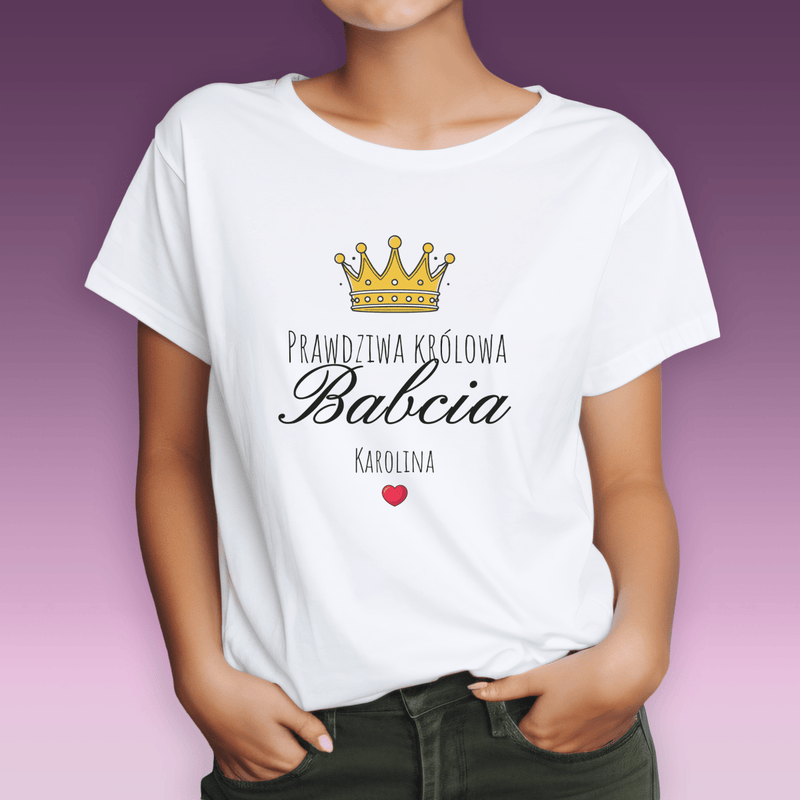 Koszulka damska z nadrukiem KRÓLOWA BABCIA - spersonalizowany prezent dla babci - Adamell.pl