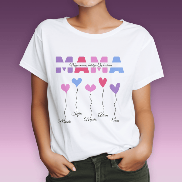 Koszulka damska z nadrukiem MOJA MAMO - spersonalizowany prezent dla mamy - Adamell.pl