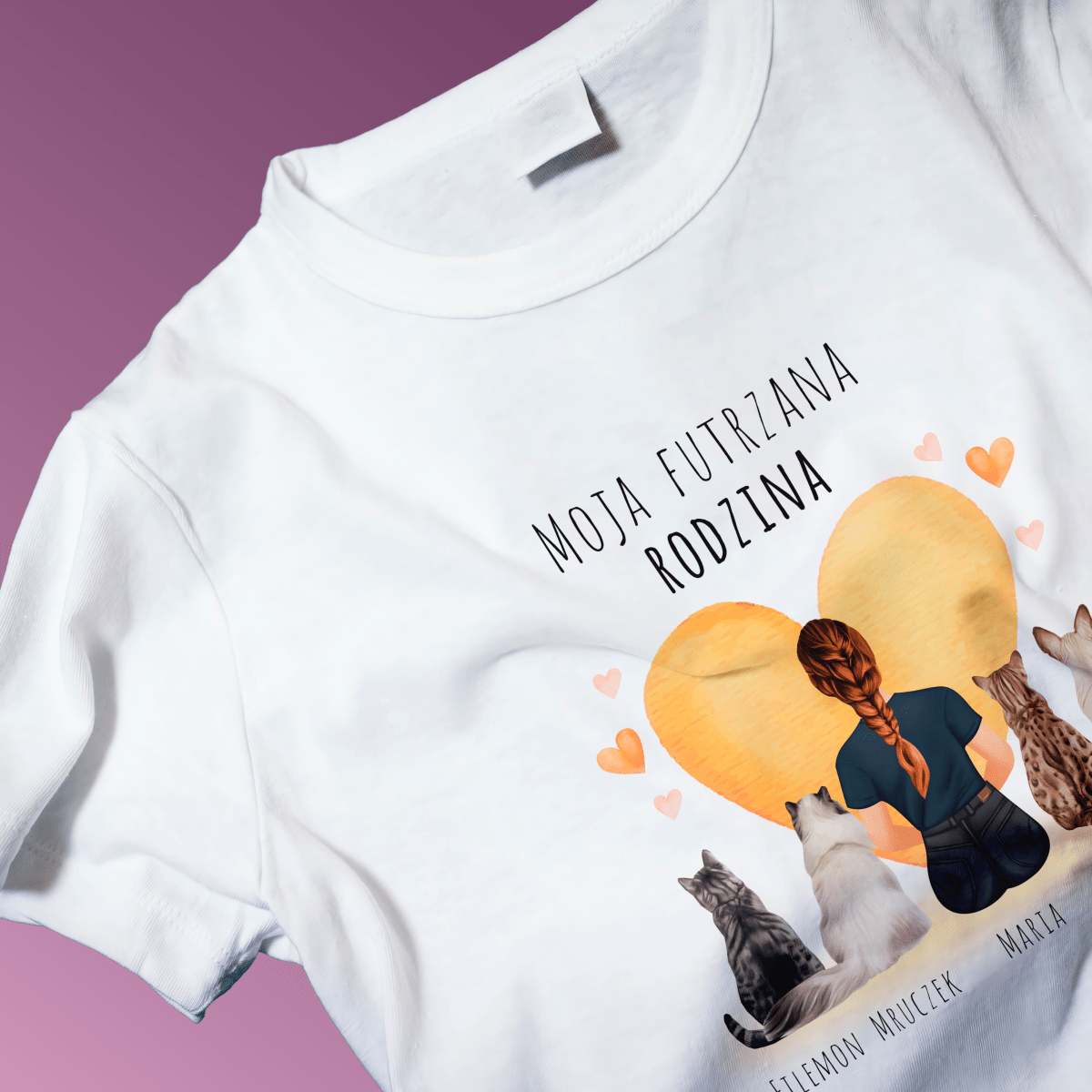 Koszulka damska z nadrukiem MOJA RODZINA - spersonalizowany prezent dla właściciela kota - Adamell.pl
