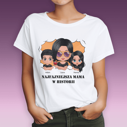 Koszulka damska z nadrukiem NAJFAJNIEJSZA MAMA - spersonalizowany prezent dla mamy - Adamell.pl