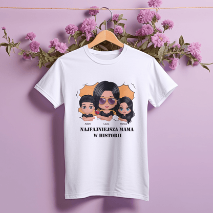Koszulka damska z nadrukiem NAJFAJNIEJSZA MAMA - spersonalizowany prezent dla mamy - Adamell.pl