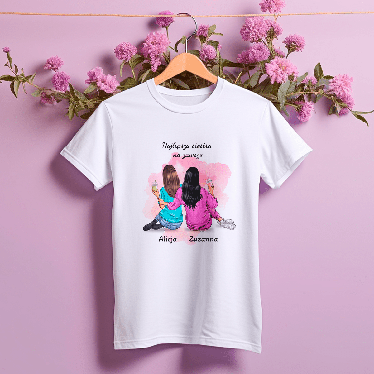 Koszulka damska z nadrukiem NAJLEPSZA SIOSTRA NA ZAWSZE - spersonalizowany prezent dla siostry - Adamell.pl