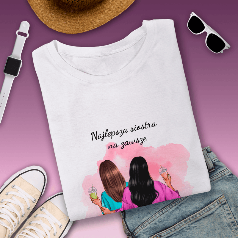 Koszulka damska z nadrukiem NAJLEPSZA SIOSTRA NA ZAWSZE - spersonalizowany prezent dla siostry - Adamell.pl