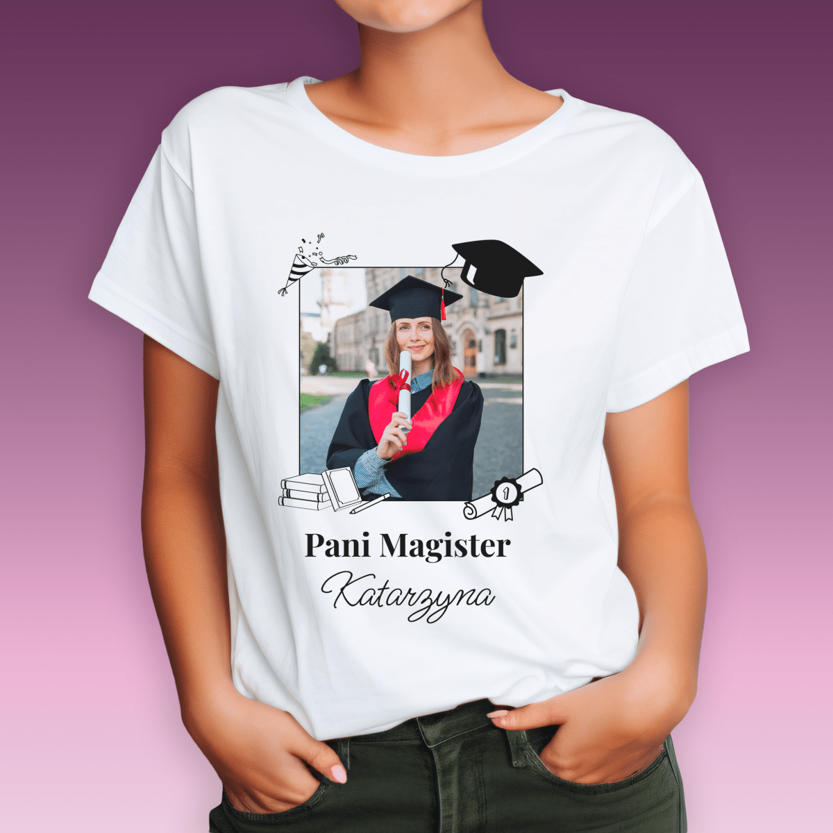 Koszulka damska z nadrukiem PANI MAGISTER - spersonalizowany prezent dla absolwenta - Adamell.pl