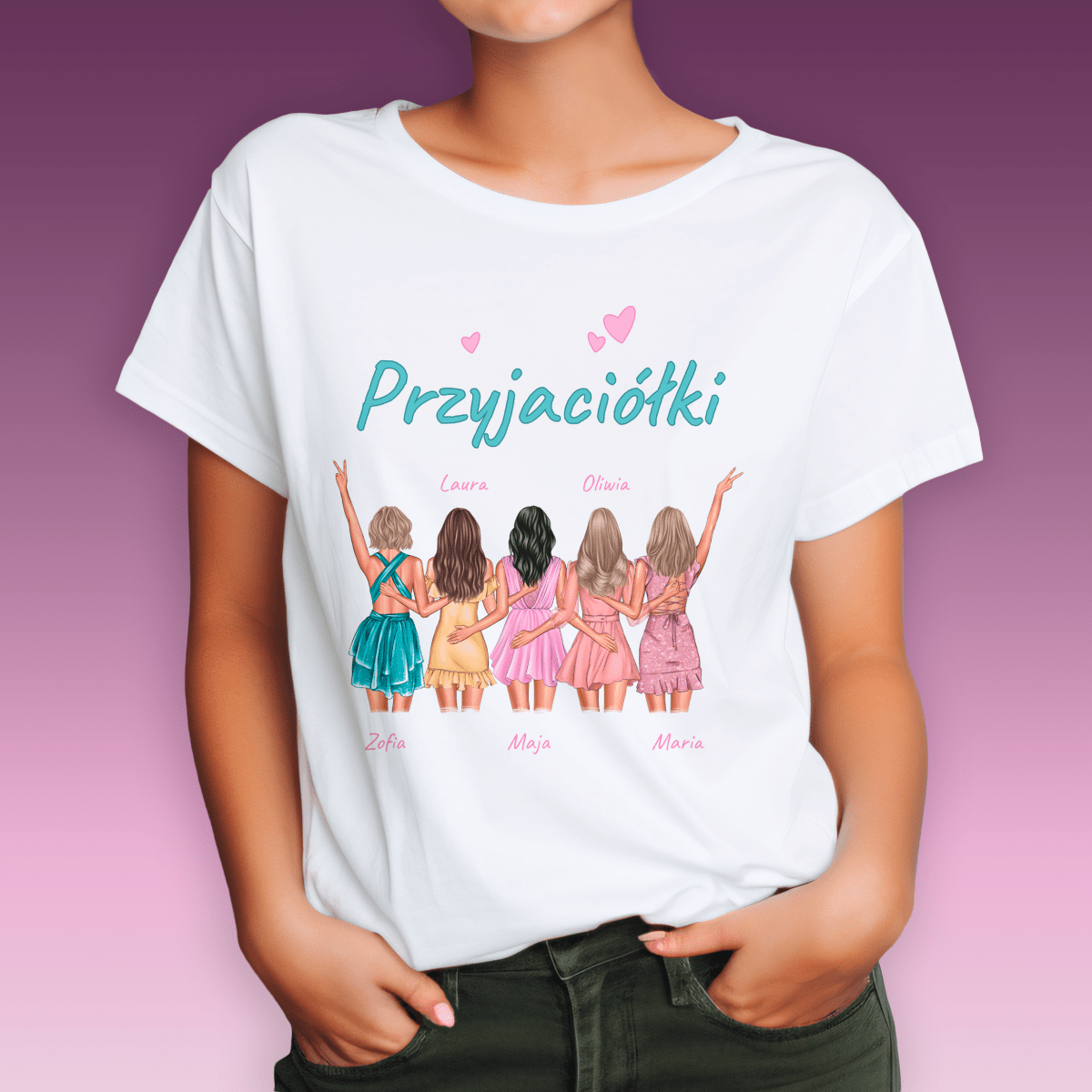 Koszulka damska z nadrukiem PRZYJACIÓŁKI - spersonalizowany prezent dla przyjaciółki - Adamell.pl