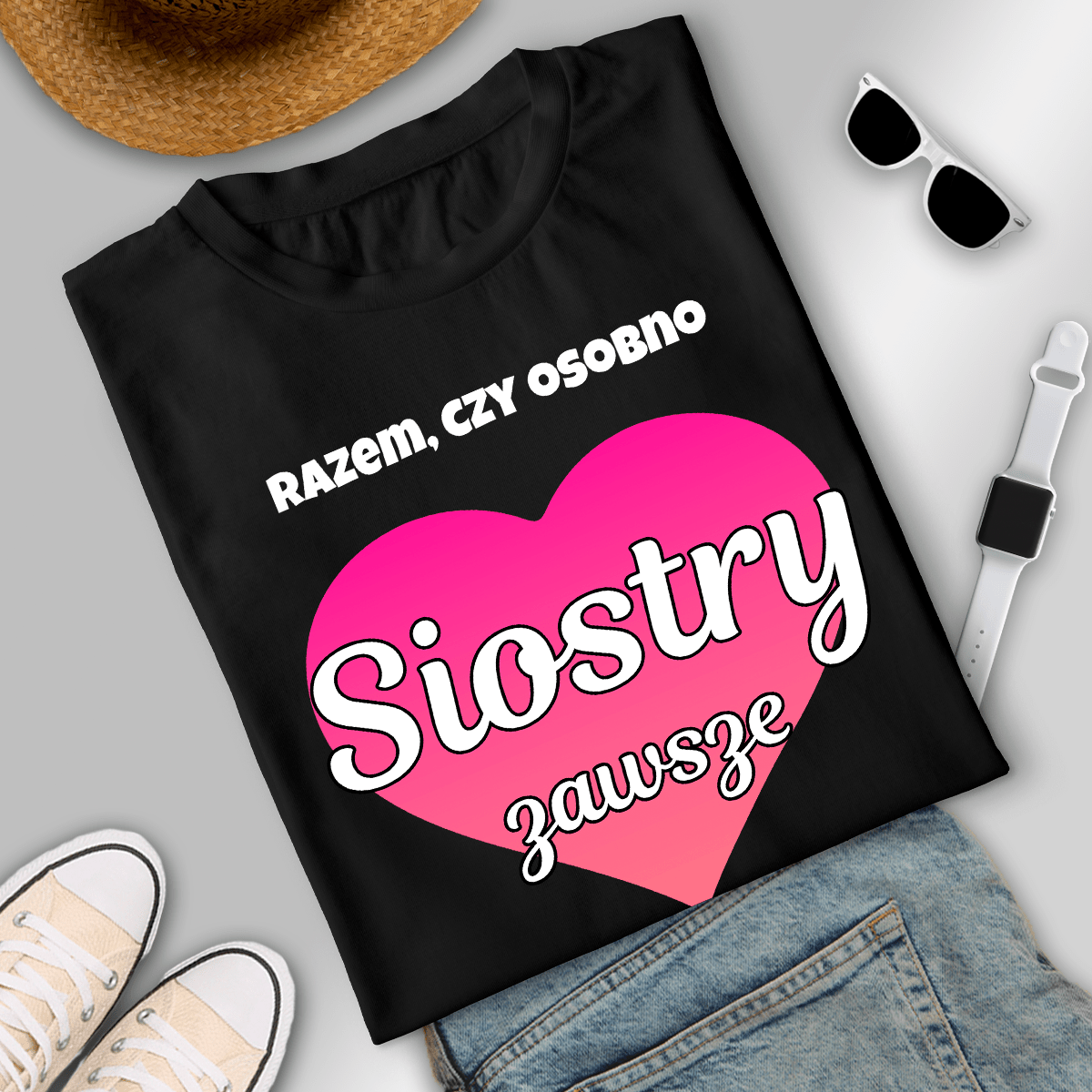Koszulka damska z nadrukiem SIOSTRY ZAWSZE - spersonalizowany prezent dla siostry - Adamell.pl
