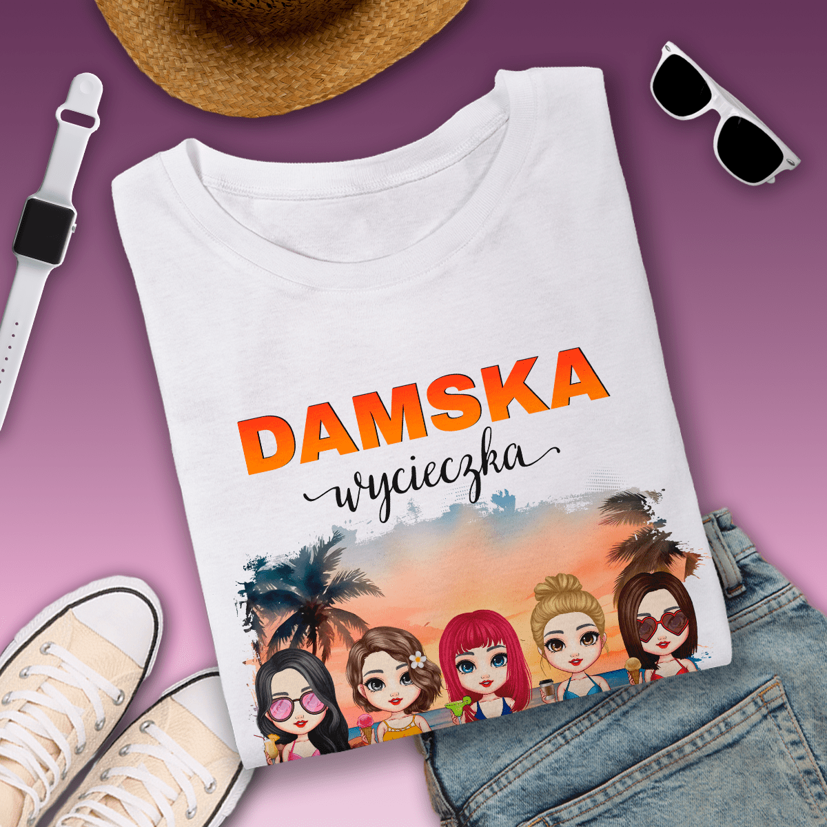 Koszulka damska z nadrukiem WYCIECZKA - spersonalizowany prezent dla przyjaciółki - Adamell.pl