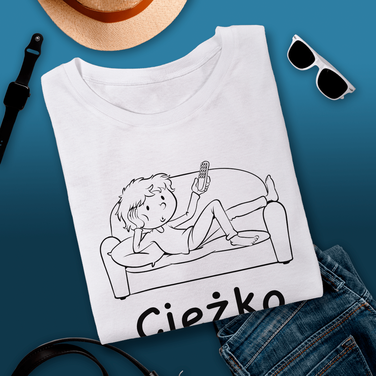 Koszulka męska z nadrukiem CIĘŻKO PRACUJĘ - prezent dla mężczyzny - Adamell.pl