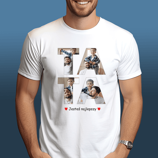 Koszulka męska z nadrukiem fotonapis TATA - spersonalizowany prezent dla taty - Adamell.pl