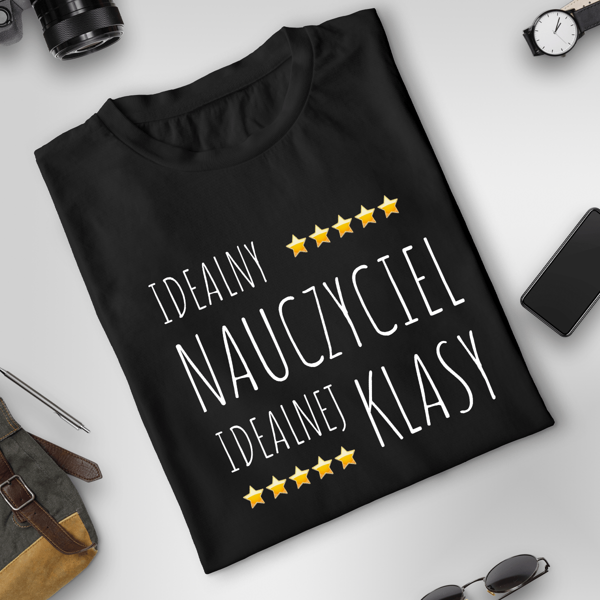 Koszulka męska z nadrukiem IDEALNY NAUCZYCIEL - spersonalizowany prezent dla nauczyciela - Adamell.pl