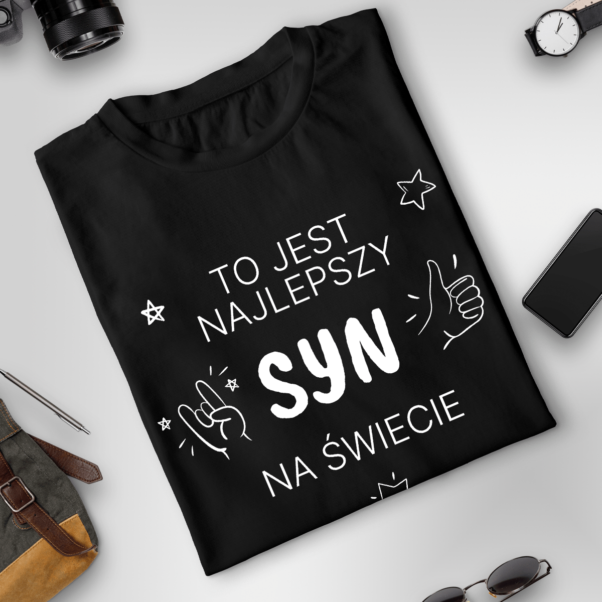 Koszulka męska z nadrukiem NAJLEPSZY SYN - spersonalizowany prezent dla syna - Adamell.pl