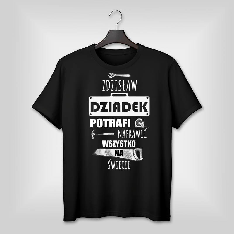 Koszulka męska z nadrukiem NAPRAWI WSZYSTKO - spersonalizowany prezent dla dziadka - Adamell.pl