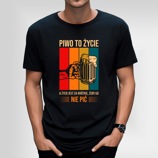 Koszulka męska z nadrukiem PIWO TO ŻYCIE - prezent dla mężczyzny - Adamell.pl