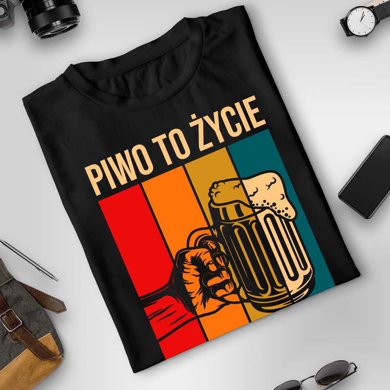 Koszulka męska z nadrukiem PIWO TO ŻYCIE - prezent dla mężczyzny - Adamell.pl