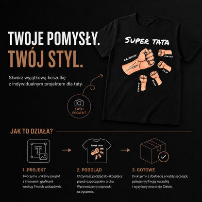 Koszulka męska z nadrukiem SUPER TATA - spersonalizowany prezent dla taty - Adamell.pl
