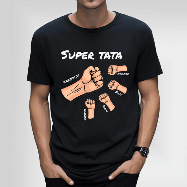 Koszulka męska z nadrukiem SUPER TATA - spersonalizowany prezent dla taty - Adamell.pl
