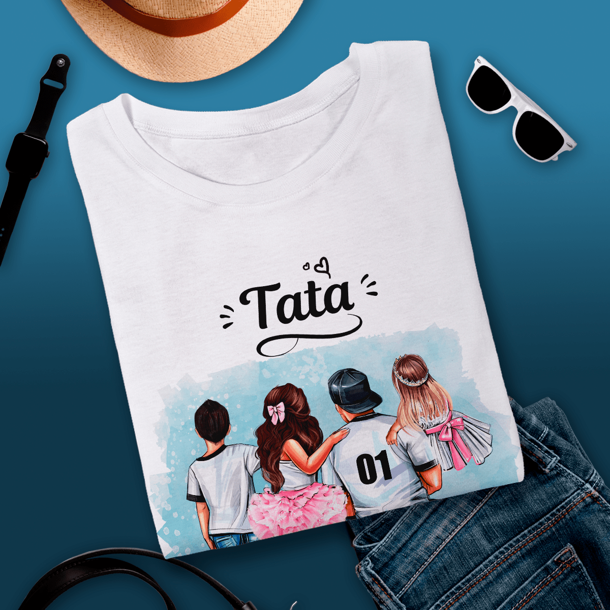 Koszulka męska z nadrukiem TATA CLIPART - spersonalizowany prezent dla taty - Adamell.pl