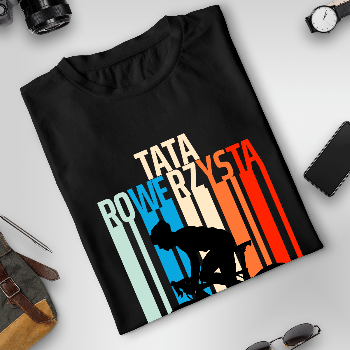 Koszulka męska z nadrukiem TATA ROWERZYSTA - prezent dla taty - Adamell.pl