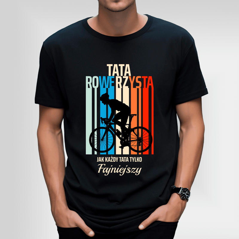 Koszulka męska z nadrukiem TATA ROWERZYSTA - prezent dla taty - Adamell.pl