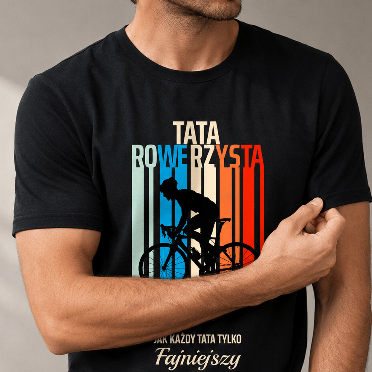 Koszulka męska z nadrukiem TATA ROWERZYSTA - prezent dla taty - Adamell.pl