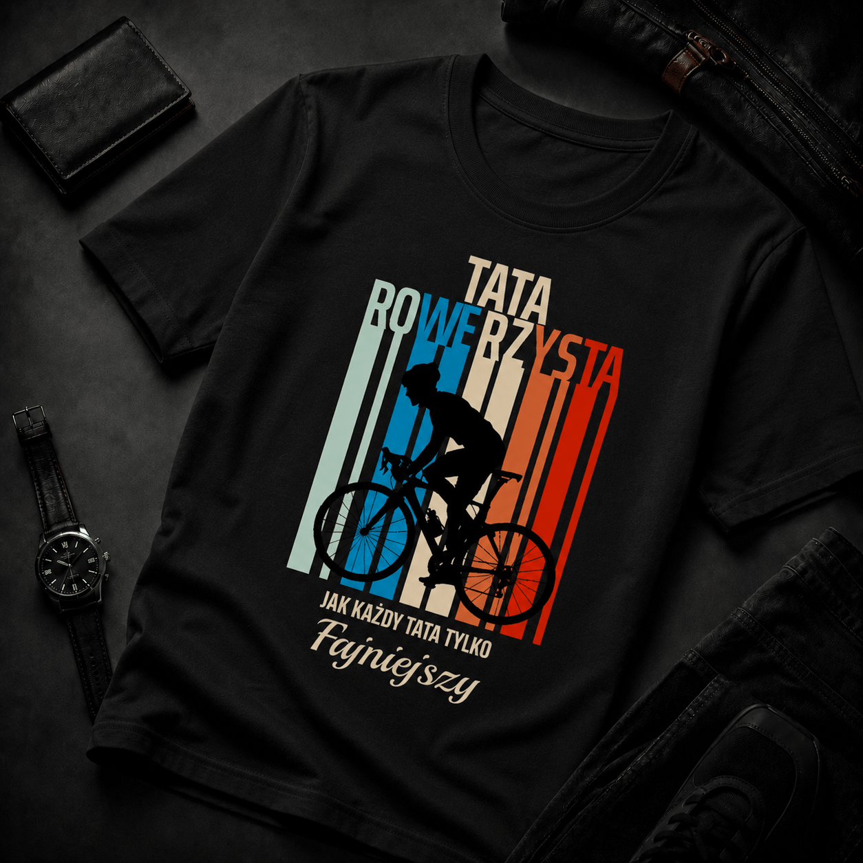 Koszulka męska z nadrukiem TATA ROWERZYSTA - prezent dla taty - Adamell.pl