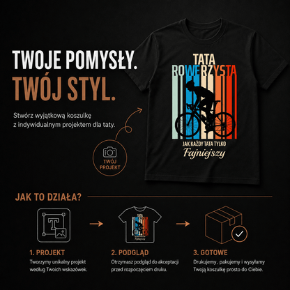 Koszulka męska z nadrukiem TATA ROWERZYSTA - prezent dla taty - Adamell.pl