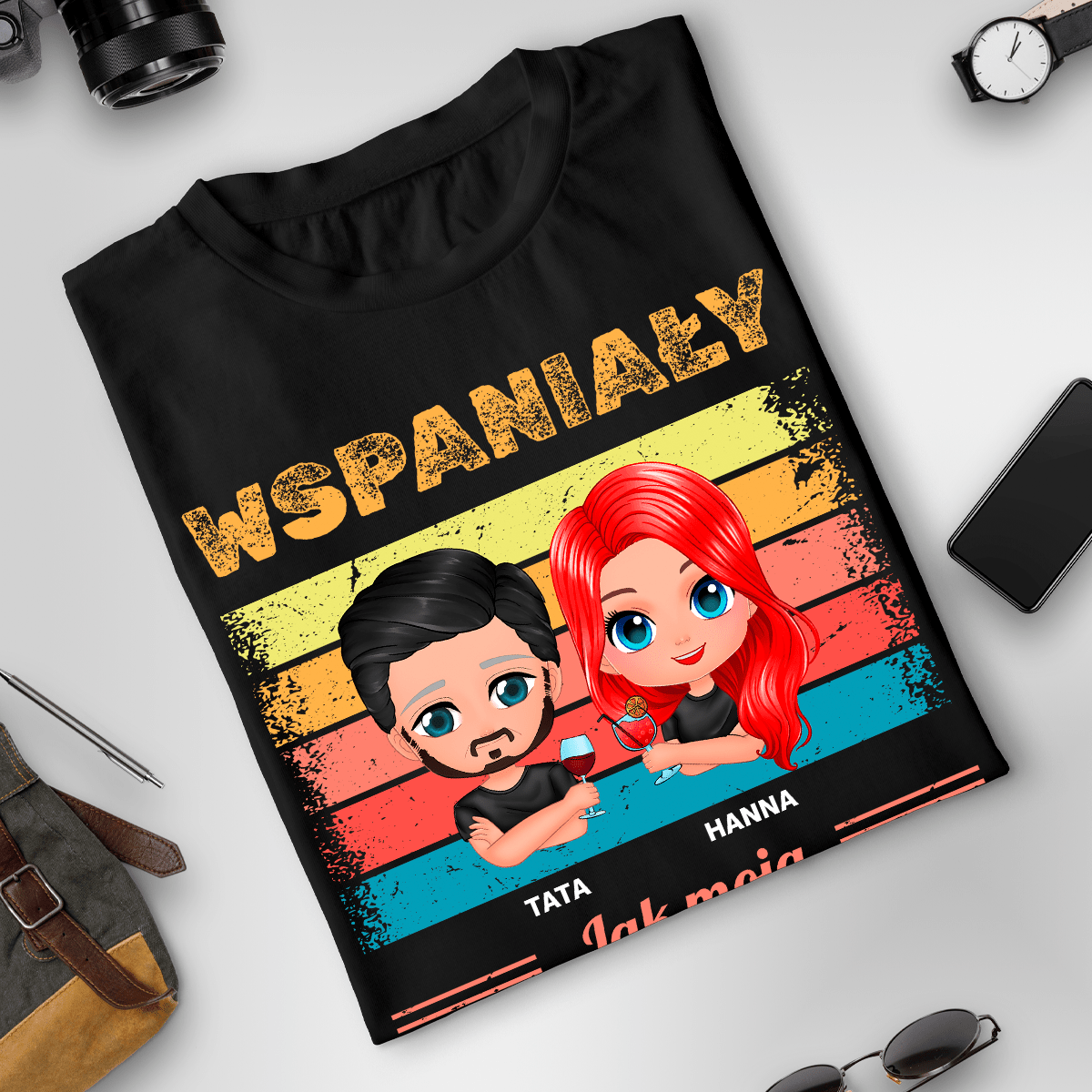 Koszulka męska z nadrukiem WSPANIAŁY - spersonalizowany prezent dla taty - Adamell.pl