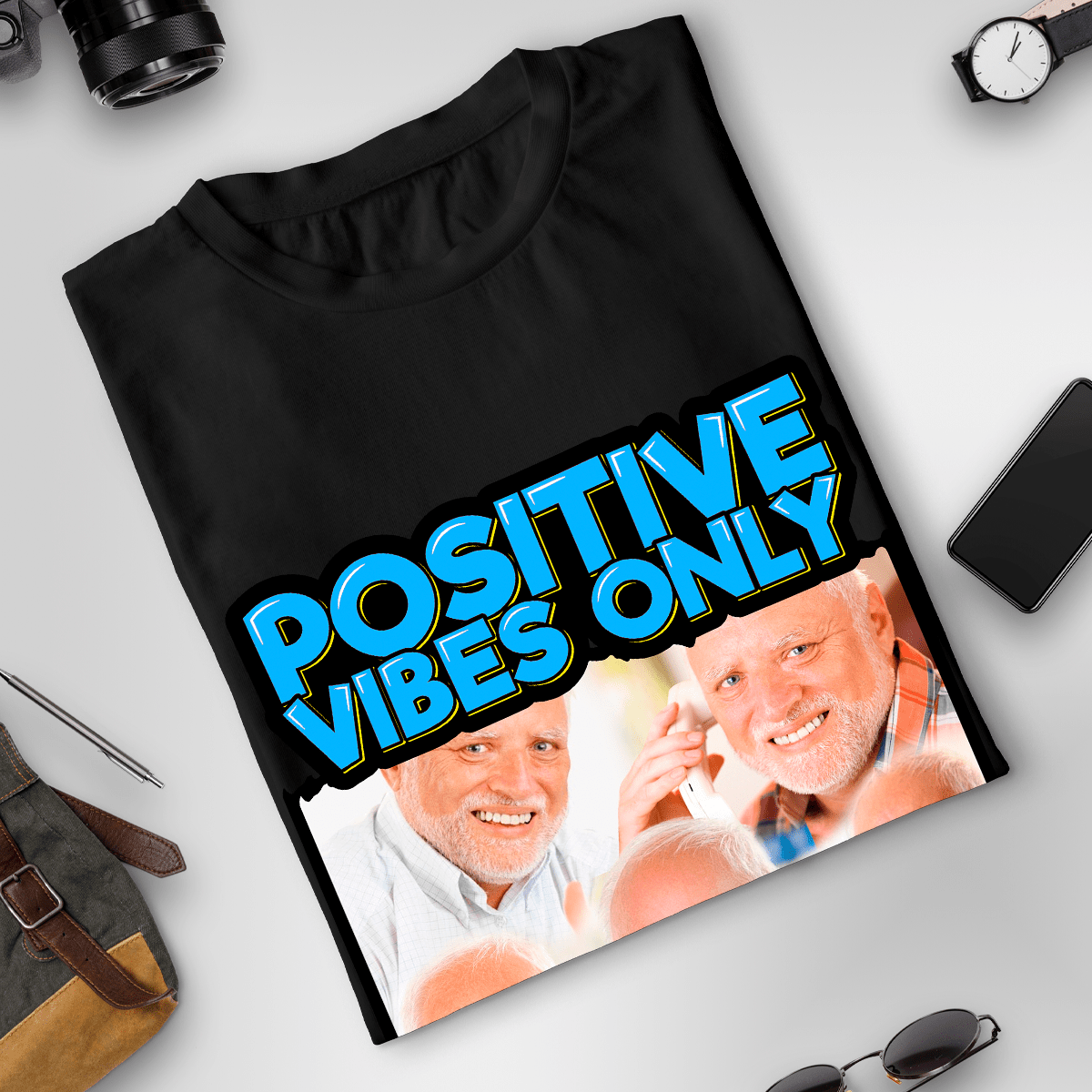 Koszulka unisex z nadrukiem POSITIVES VIBES ONLY - prezent dla mężczyzny, kobiety - Adamell.pl