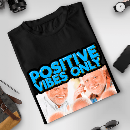 Koszulka unisex z nadrukiem POSITIVES VIBES ONLY - prezent dla mężczyzny, kobiety - Adamell.pl