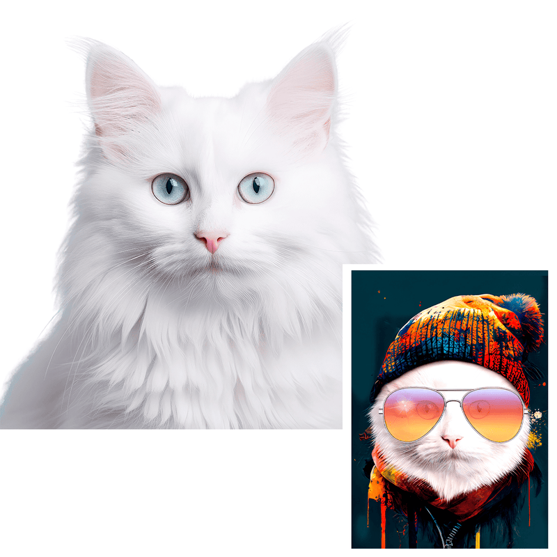 Kot hipis - druk na płótnie, spersonalizowany prezent dla miłośnika kotów - Adamell.pl