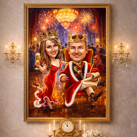 Król i królowa kreskówka - druk na płótnie, spersonalizowany prezent dla pary - Adamell.pl