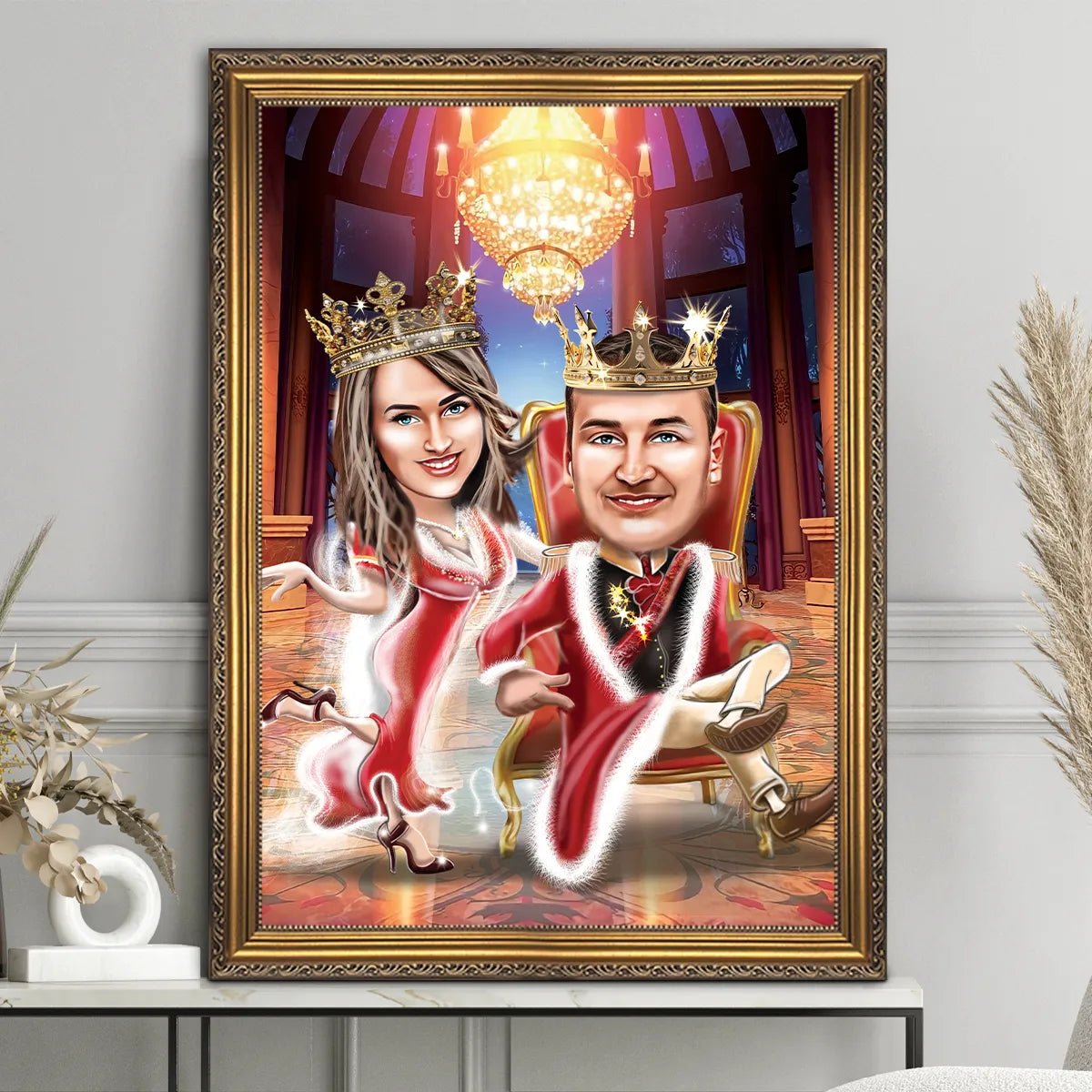 Król i królowa kreskówka - druk na płótnie, spersonalizowany prezent dla pary - Adamell.pl