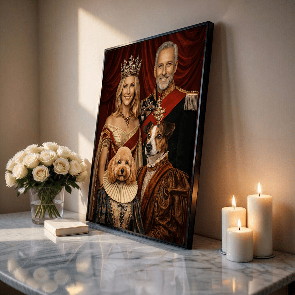 Król i królowa z pupilem - plakat, spersonalizowany prezent dla pary - Adamell.pl
