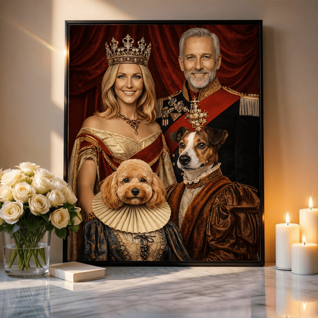 Król i królowa z pupilem - plakat, spersonalizowany prezent dla pary - Adamell.pl