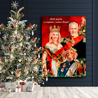 Królewska para z pieskiem - druk na płótnie, spersonalizowany prezent dla pary - Adamell.pl