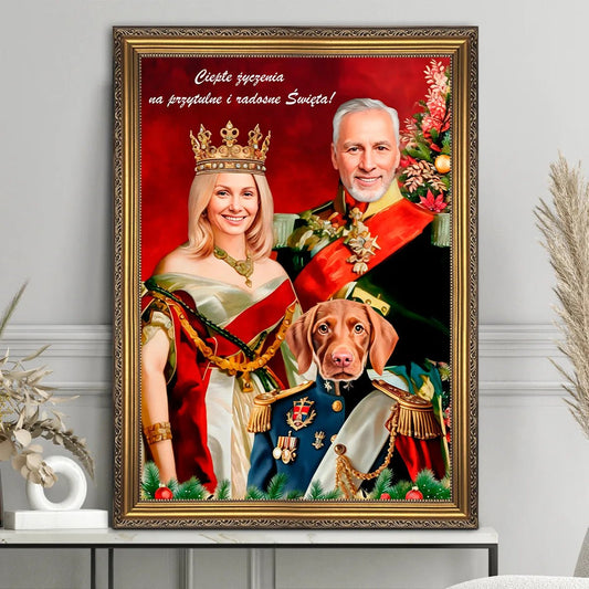 Królewska para z pieskiem - druk na płótnie, spersonalizowany prezent dla pary - Adamell.pl