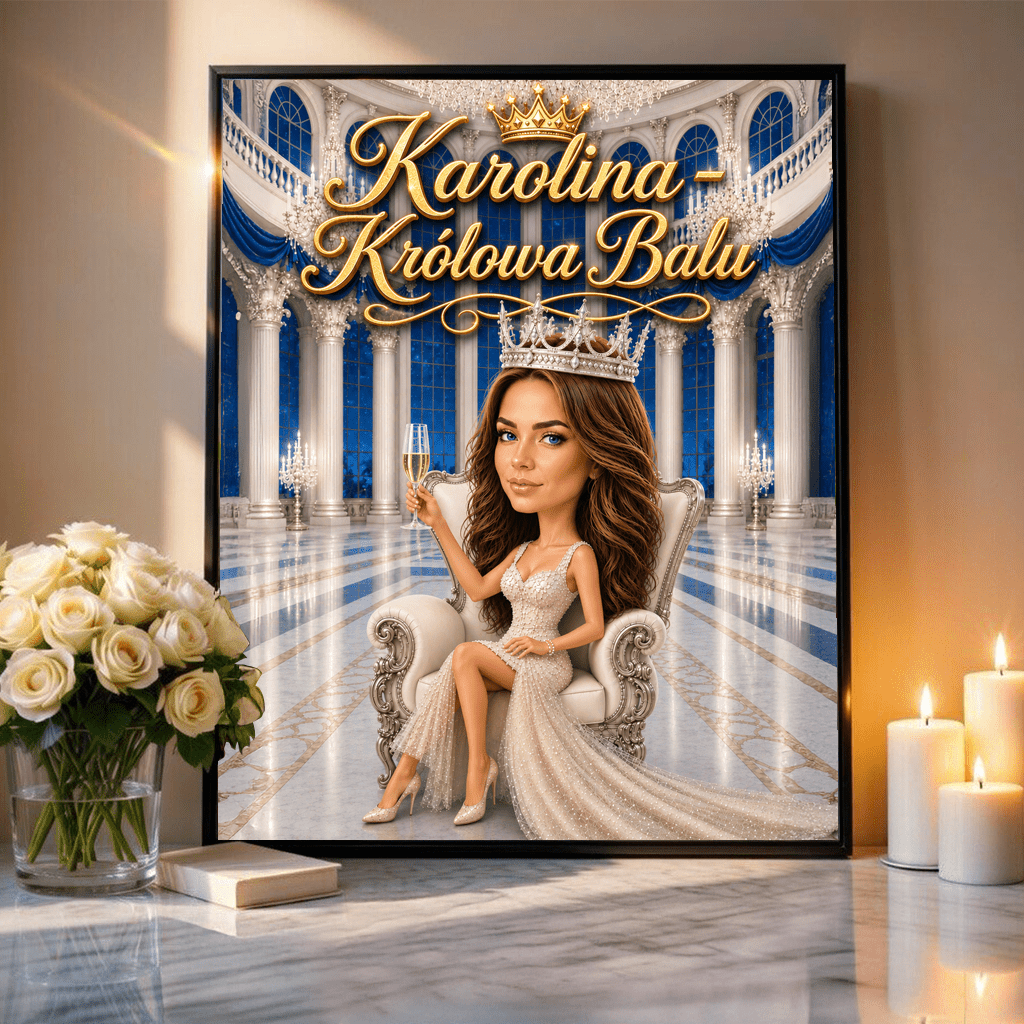 Królowa balu ilustracja - plakat, spersonalizowany prezent dla kobiety - Adamell.pl