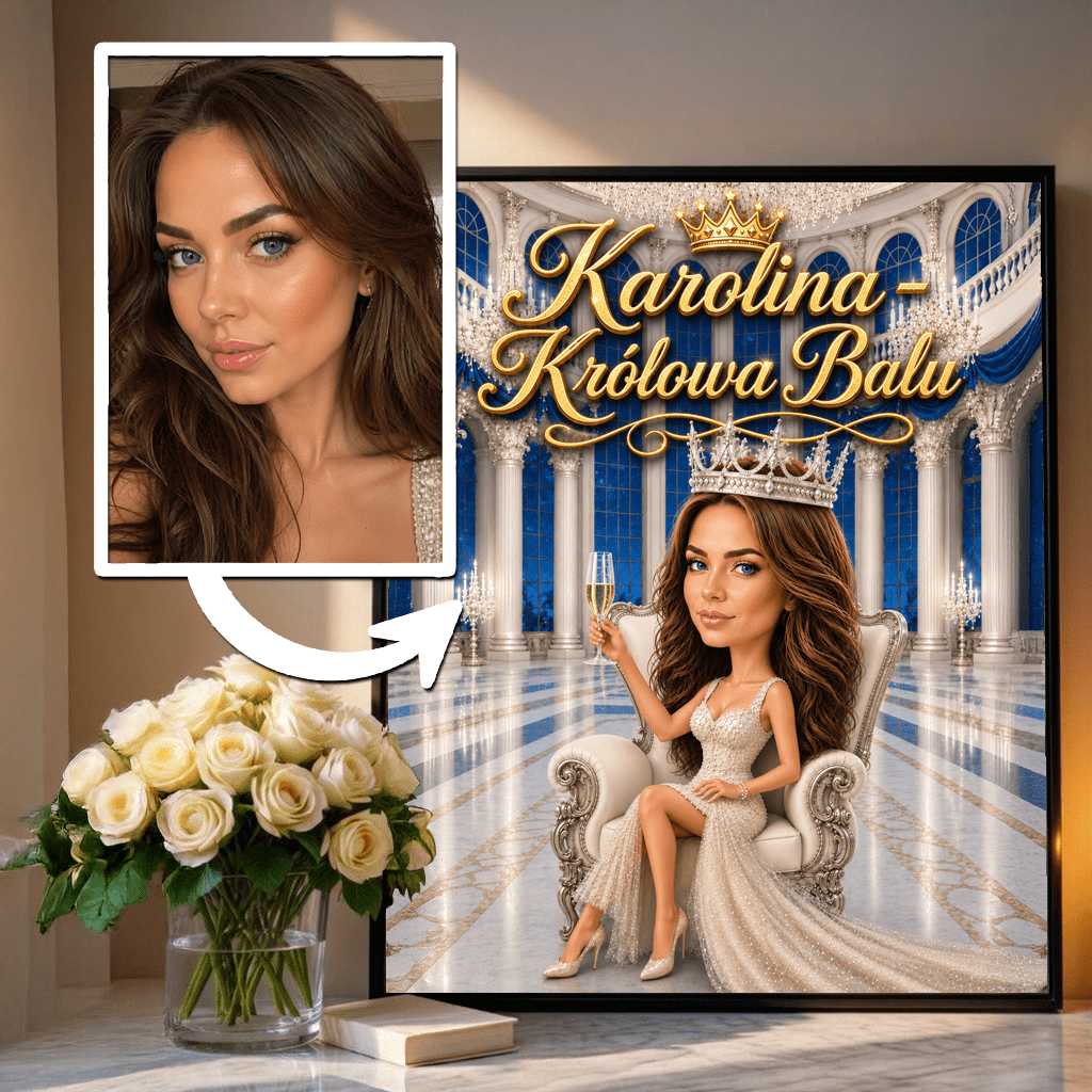 Królowa balu ilustracja - plakat, spersonalizowany prezent dla kobiety - Adamell.pl