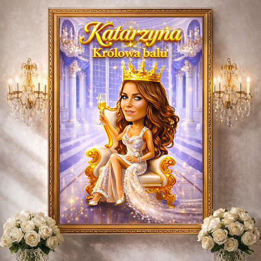 Królowa balu karykatura - Druk na płótnie, spersonalizowany prezent dla mamy - Adamell.pl