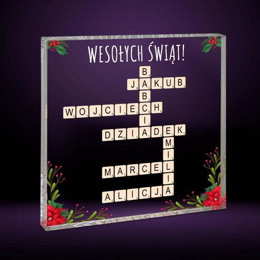 Krzyżówka - Druk na kwadratowym szkle, spersonalizowany prezent dla dziadków - Adamell.pl