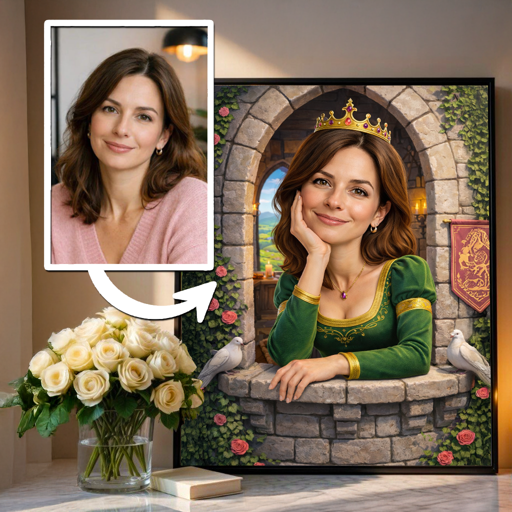 Księżniczka w oknie - plakat, spersonalizowany prezent dla niej - Adamell.pl
