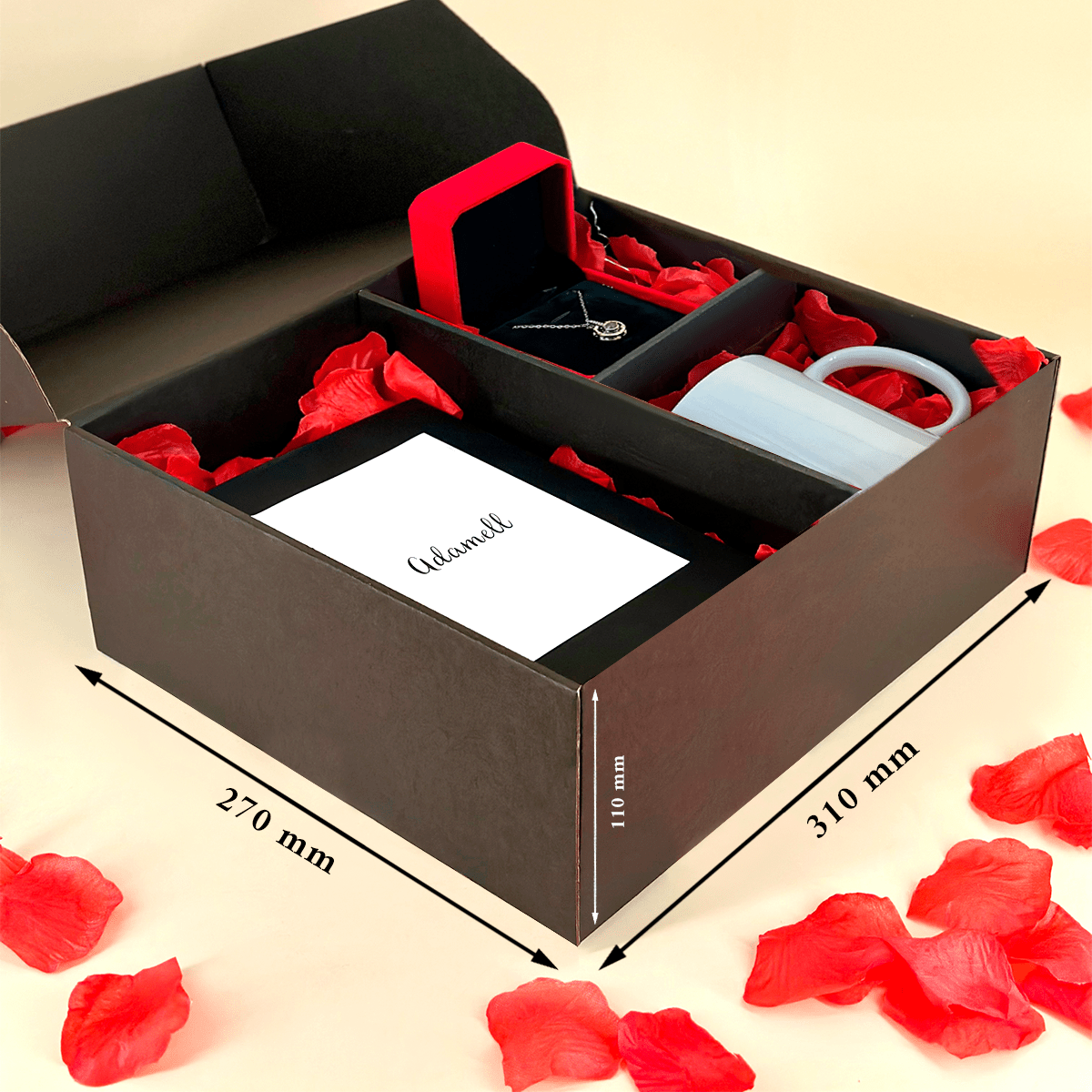 Kubek + druk na szkle LOVE + wisiorek - zestaw prezentowy Box 3 w 1, spersonalizowany prezent dla pary - Adamell.pl