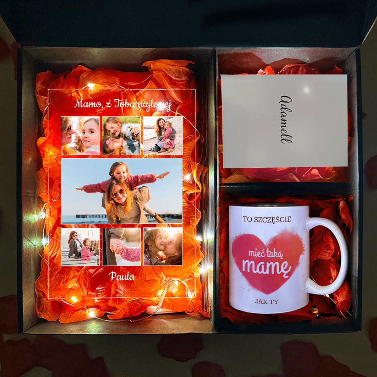 Kubek + druk na szkle MAMA - zestaw prezentowy Box 2 w 1, spersonalizowany prezent dla mamy - Adamell.pl