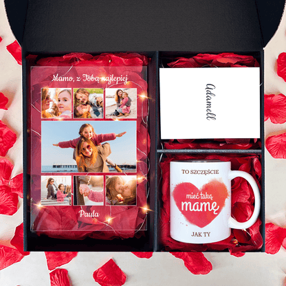 Kubek + druk na szkle MAMA - zestaw prezentowy Box 2 w 1, spersonalizowany prezent dla mamy - Adamell.pl