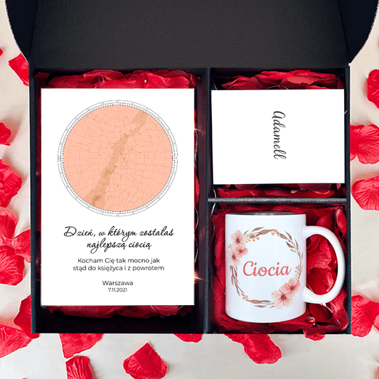 Kubek + druk na szkle MOJA CIOCIA - zestaw prezentowy Box 2 w 1, spersonalizowany prezent dla cioci - Adamell.pl