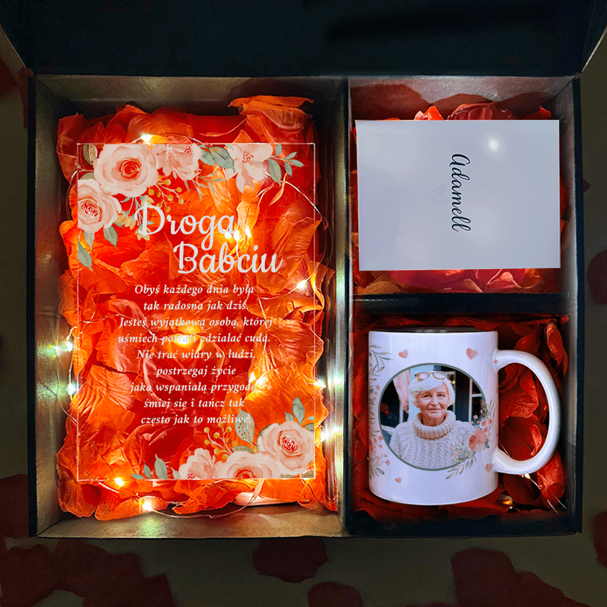 Kubek + druk na szkle MOJA DROGA BABCIA - zestaw prezentowy Box 2 w 1, spersonalizowany prezent dla babci - Adamell.pl