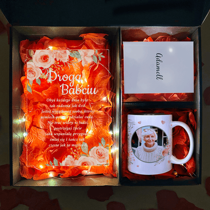 Kubek + druk na szkle MOJA DROGA BABCIA - zestaw prezentowy Box 2 w 1, spersonalizowany prezent dla babci - Adamell.pl